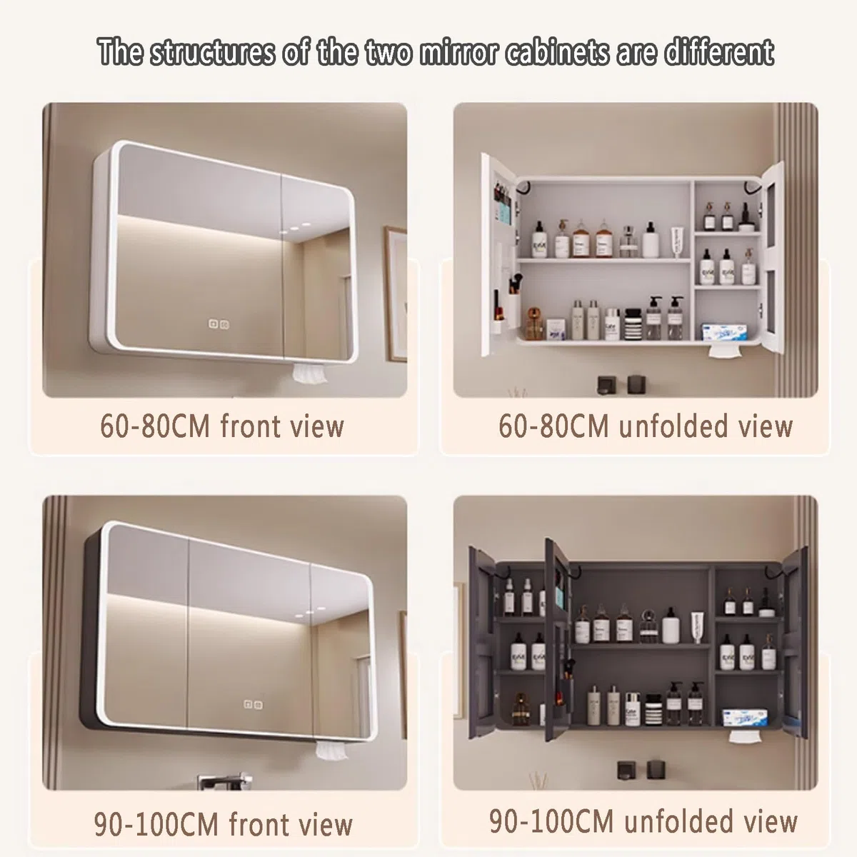 Gabinete de baño LED de aluminio montado en la pared con diseño curvado de espejo HD, función antivaho y espacio de almacenamiento, moderno gabinete de medicina con iluminación para una mejor