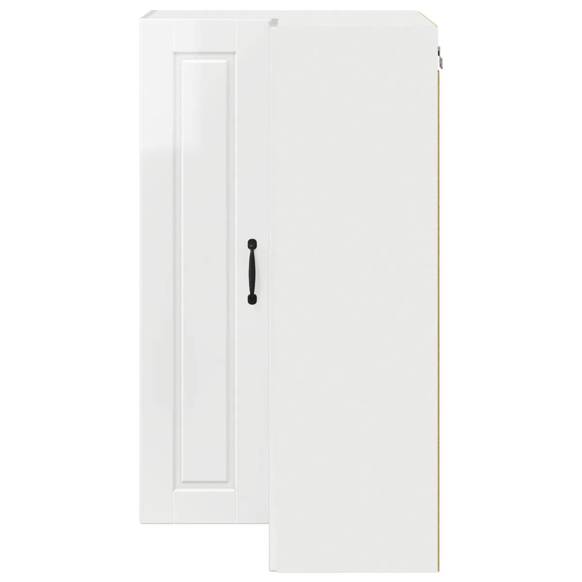 Armario esquinero de pared Porto blanco brillante de 57 x 57 x 100 cm con 3 estantes, 2 puertas, montaje en pared, espacio de almacenamiento para cocina, comedor, pasillo, despensa