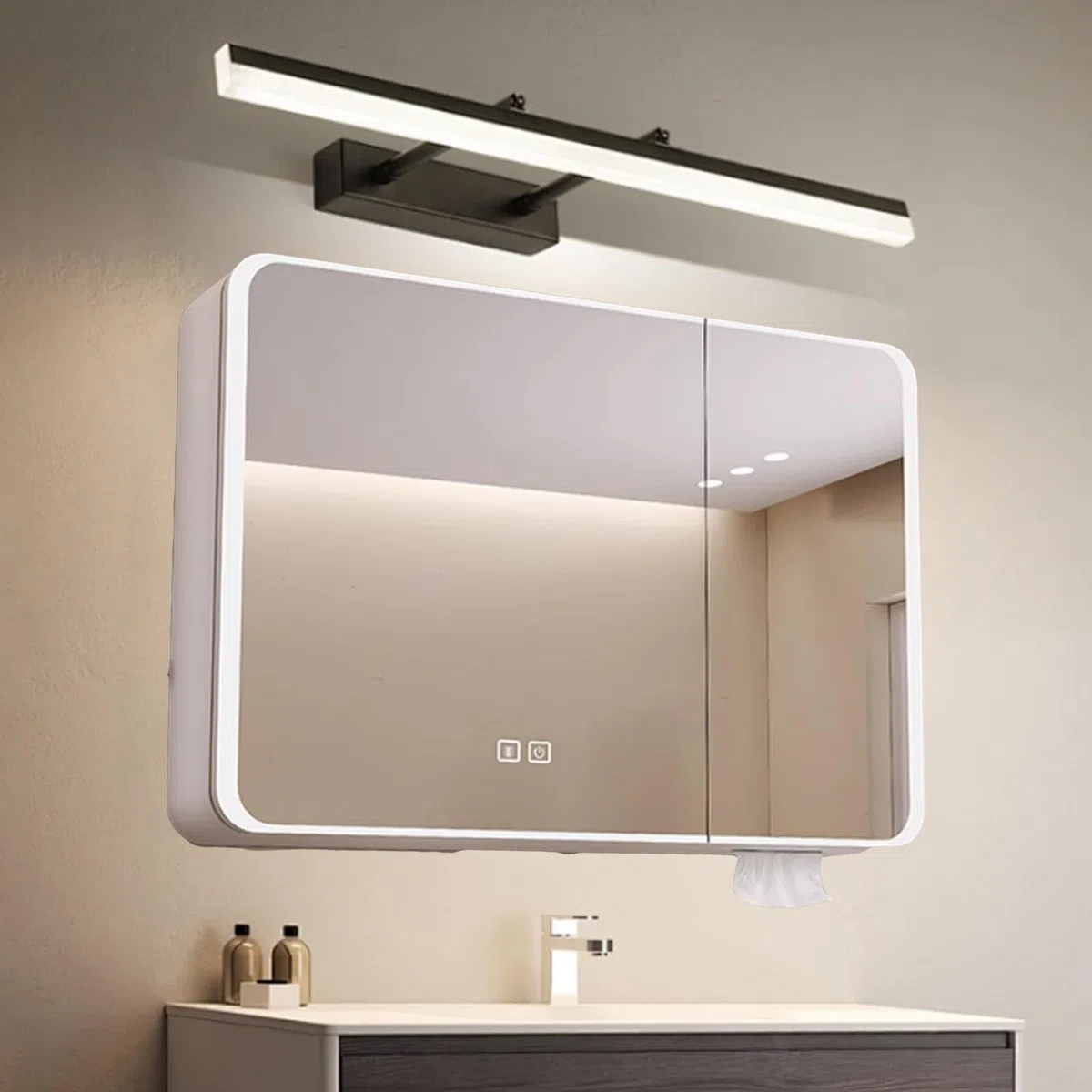 Gabinete de baño LED de aluminio montado en la pared con diseño curvado de espejo HD, función antivaho y espacio de almacenamiento, moderno gabinete de medicina con iluminación para una mejor