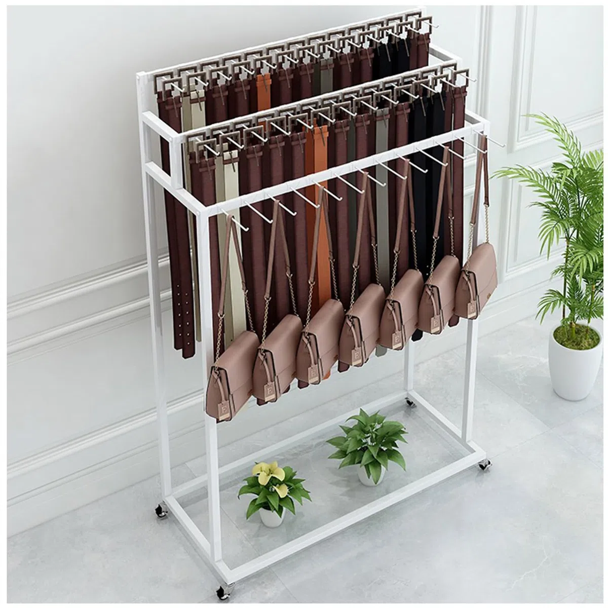 Percha de Metal de pie para cinturón, Expositor para Armario de Hombre, Moderna estantería organizadora para Corbatas, Bufandas, chales y Bolsos con Soporte para Paraguas