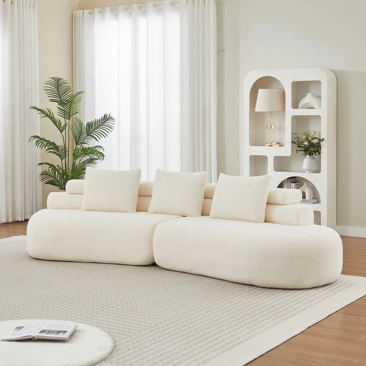 Bladez Sofá modular de 4 plazas, chenilla, curvado, color beige