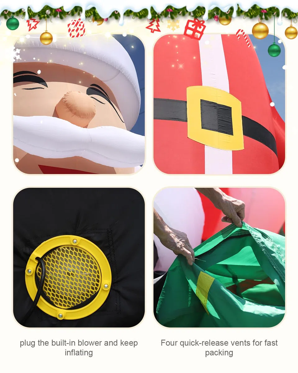 Papá Noel Inflable 600cm, Figura Gigante de Papá Noel con bastón de Caramelo, Decoración Noel para Exterior para Fiestas Jardín, Césped y Centros comerciales