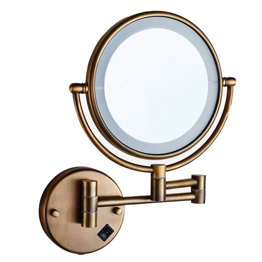 Espejo de tocador de Maquillaje con Luces, Espejo de Belleza montado en la Pared de Dos Caras, Espejo de baño con Aumento 3X, Espejo cosmético Extensible, conexión Cableada, Bronce (Bronce)