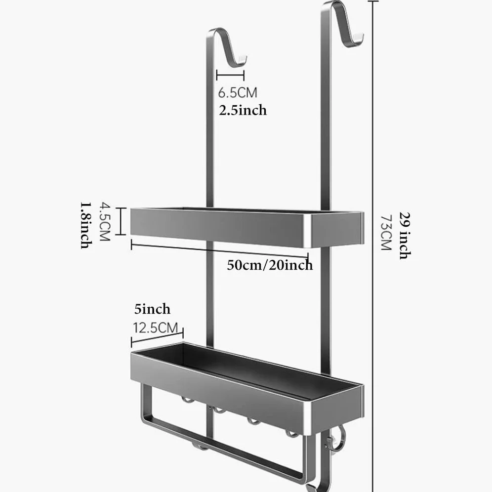 Organizador de ducha para puerta de baño, cesta de aluminio inoxidable con ganchos para un fácil almacenamiento
