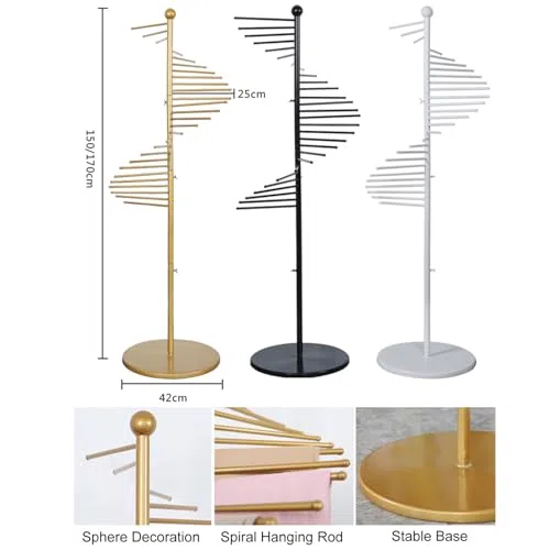Soporte de exhibición de metal para bufandas con diseño en espiral, organizador de accesorios independiente para cinturones, chales y hiyabs, estantes de ahorro de espacio para tienda de ropa, barra