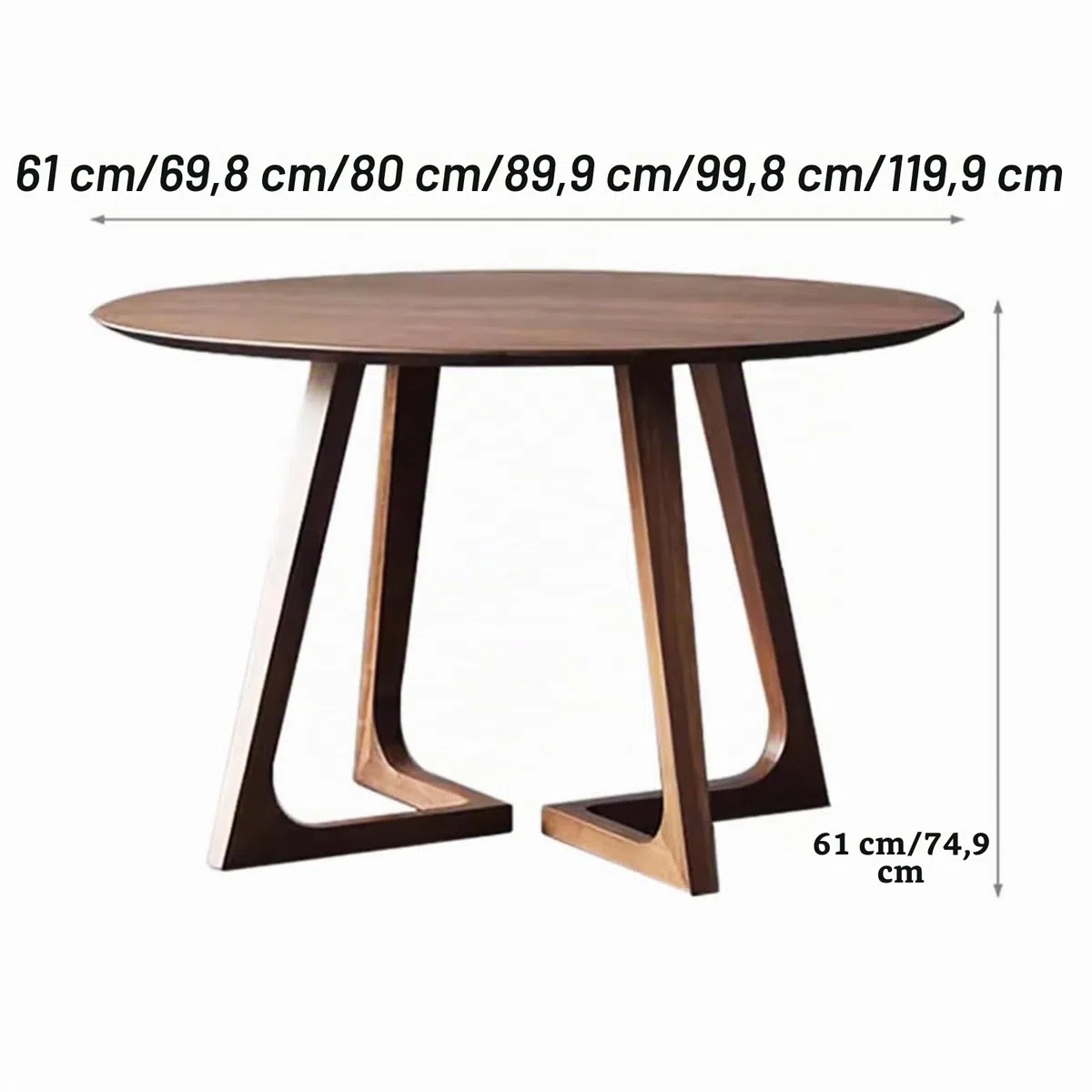 Mesa de comedor redonda de madera maciza para cuatro, mesa de comedor de estilo medieval con base, mesa de centro redonda para espacios pequeños, adecuada para comedor y sala de estar Walnut,90cm