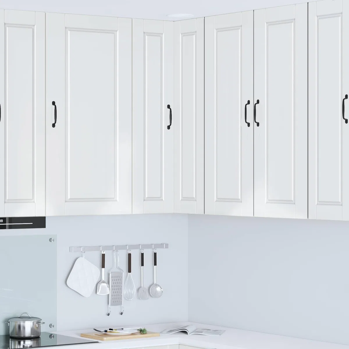 Armario esquinero de pared Porto blanco brillante de 57 x 57 x 100 cm con 3 estantes, 2 puertas, montaje en pared, espacio de almacenamiento para cocina, comedor, pasillo, despensa