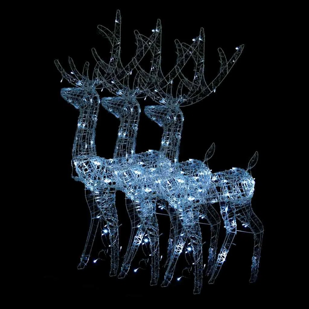 Juego de 3 luces LED de reno acrílico, decoración para Navidad, 120 cm de altura, blanco frío, 8 modos de luz, adecuado para interiores y exteriores
