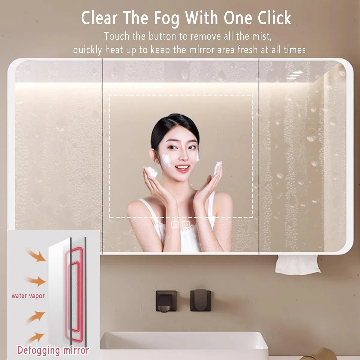 Gabinete de baño LED de aluminio montado en la pared con diseño curvado de espejo HD, función antivaho y espacio de almacenamiento, moderno gabinete de medicina con iluminación para una mejor