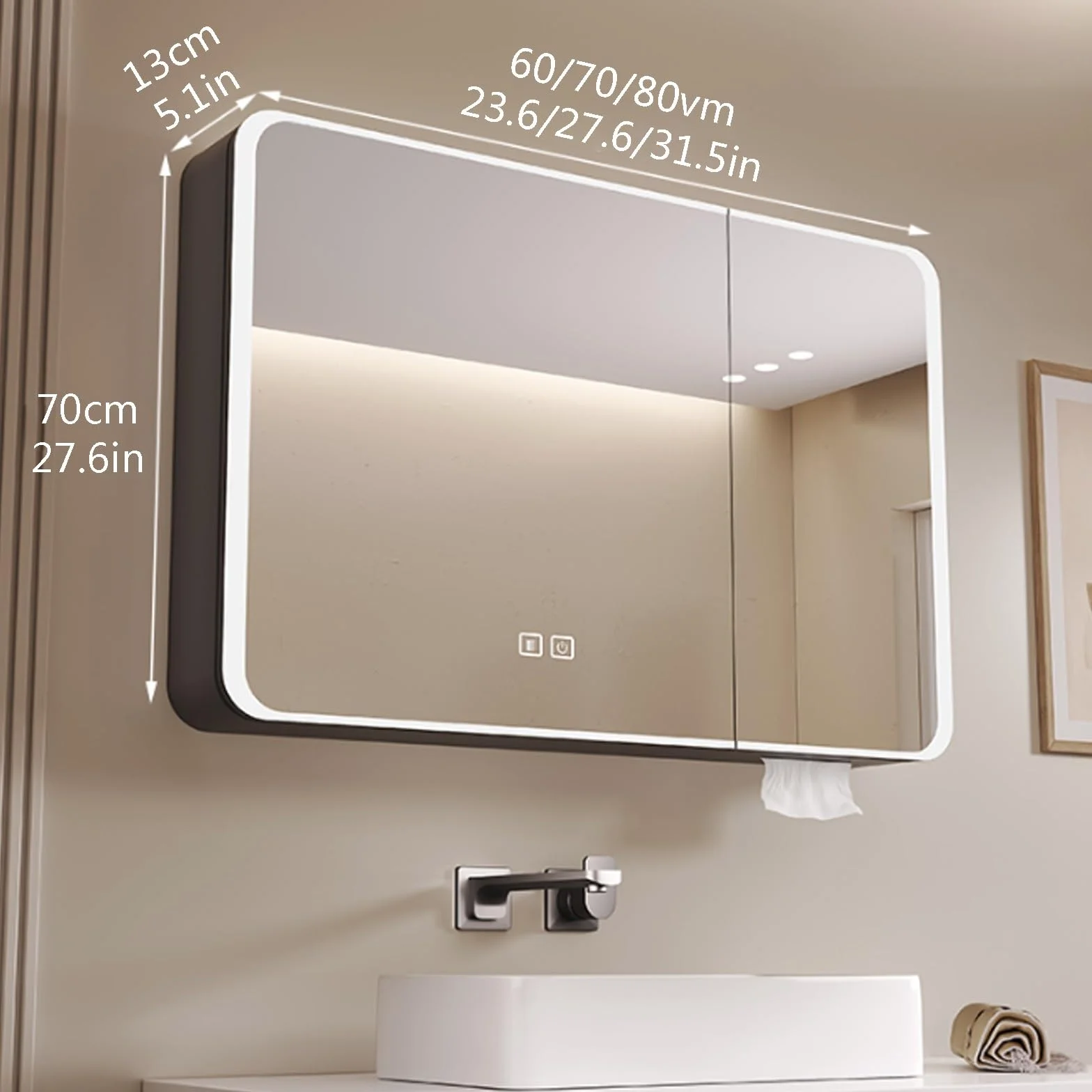 Gabinete de baño LED de aluminio montado en la pared con diseño curvado de espejo HD, función antivaho y espacio de almacenamiento, moderno gabinete de medicina con iluminación para una mejor