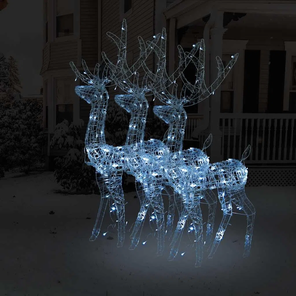 Juego de 3 luces LED de reno acrílico, decoración para Navidad, 120 cm de altura, blanco frío, 8 modos de luz, adecuado para interiores y exteriores