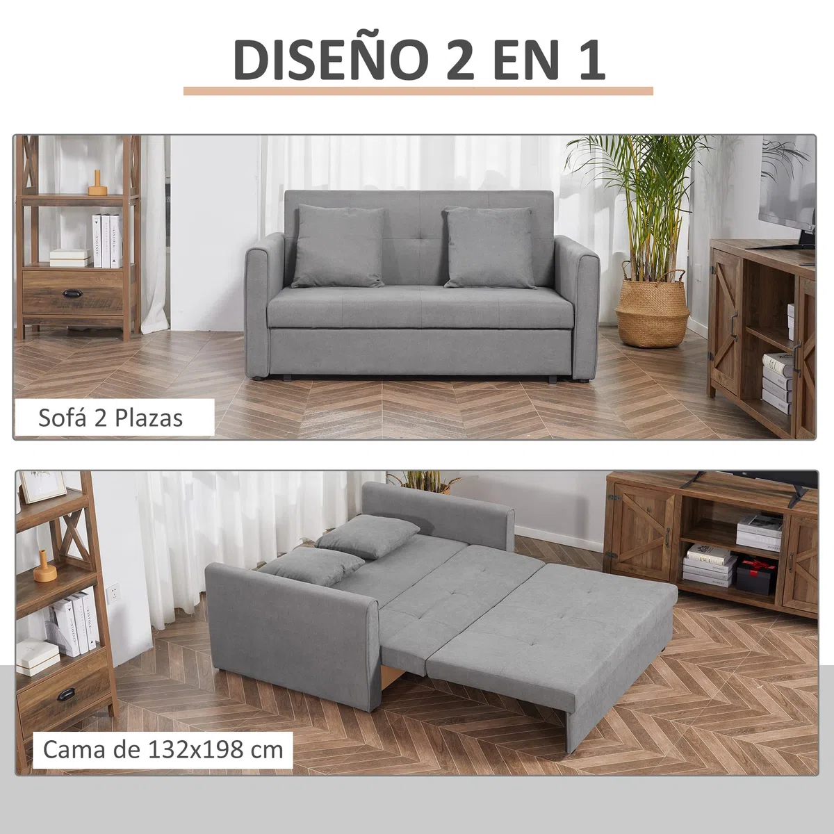 HOMCOM Sofá Cama de 2 Plazas con Almacenamient 152x101x81 cm Gris