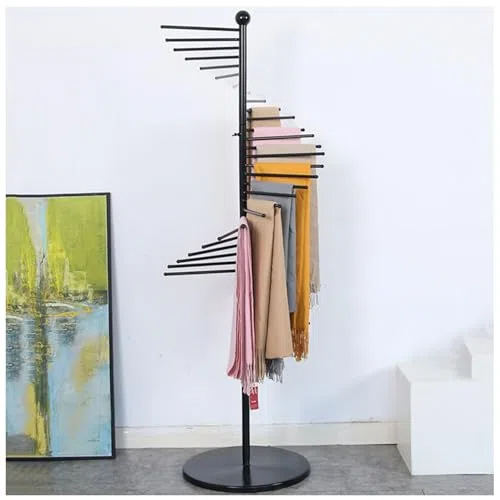 Soporte de exhibición de metal para bufandas con diseño en espiral, organizador de accesorios independiente para cinturones, chales y hiyabs, estantes de ahorro de espacio para tienda de ropa, barra
