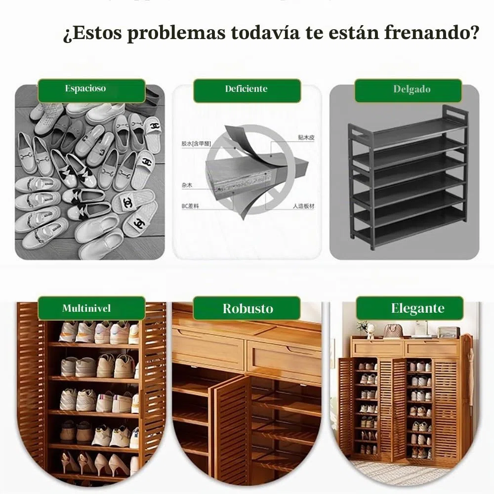 Armario Zapatero de Bambú con 8 Niveles, Mueble Zapatero Estrecho con 4 Puertas, Organizador de Calzado Independiente, Mueble Zapatero para Pasillo Estrecho
