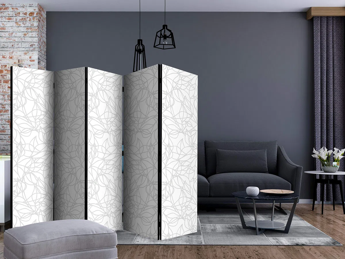 murando Biombo Acústico 225x172 cm Impresion Bilateral en el Lienzo de TNT con Espuma acústica Separador de Espacio Pared Espanol Panel Home Office Blanco Gris f-A-0772-z-c