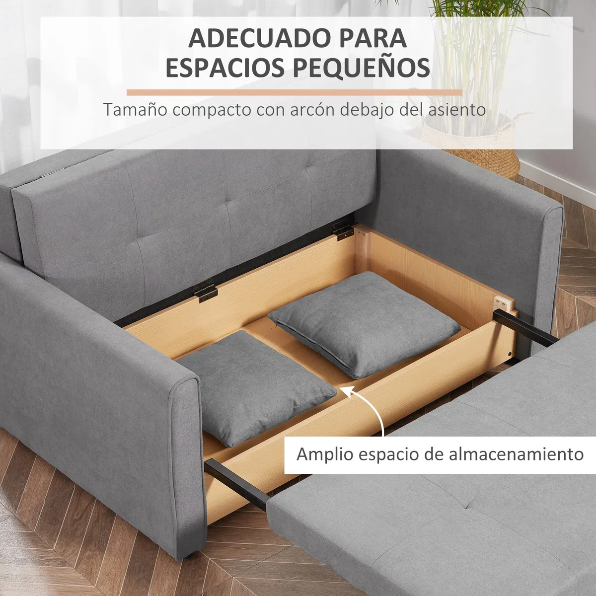 HOMCOM Sofá Cama de 2 Plazas con Almacenamient 152x101x81 cm Gris