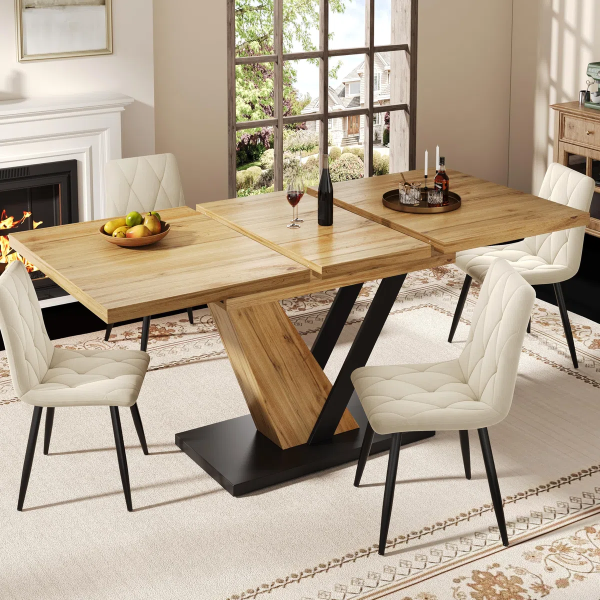 Mesa de Comedor Extensible de 120 (160) x 75 x 75,5 cm, Mesa, Mesa de Cocina, Mesa Extensible, se extiende hasta 160 cm, Adecuada para Cocina y salón