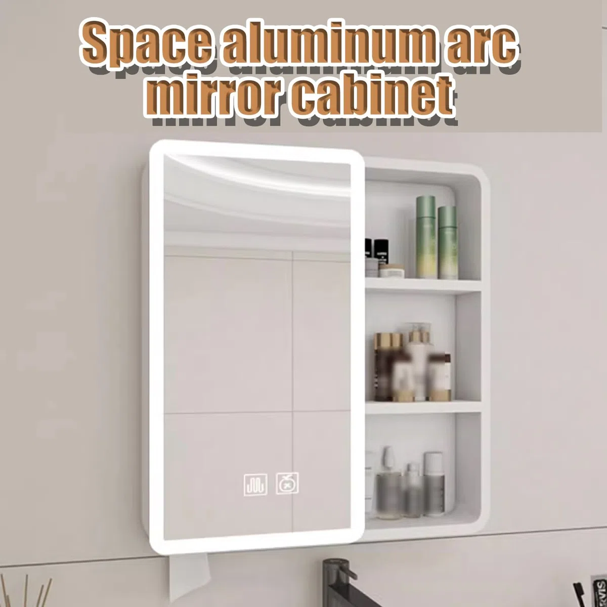 Armario de pared con espejo de baño con iluminación LED e interruptor táctil antivaho, acabado café, 70 cm, elegante solución de almacenamiento para baños modernos