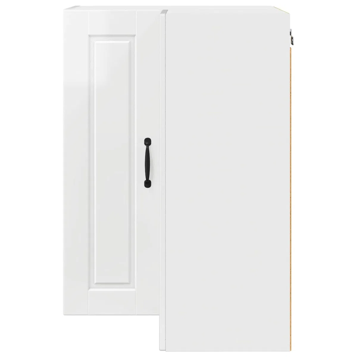 Armario esquinero de pared Porto blanco brillante 57 x 57 x 80 cm con 3 estantes, soporte de pared, espacio de almacenamiento para cocina, comedor, despensa, moderna solución de