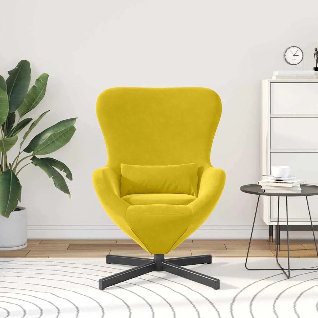 Sillón giratorio moderno terciopelo amarillo 63 x 73 x 90 cm con marco de metal ideal como silla de lectura, salón, dormitorio, sillón acolchado cómodo