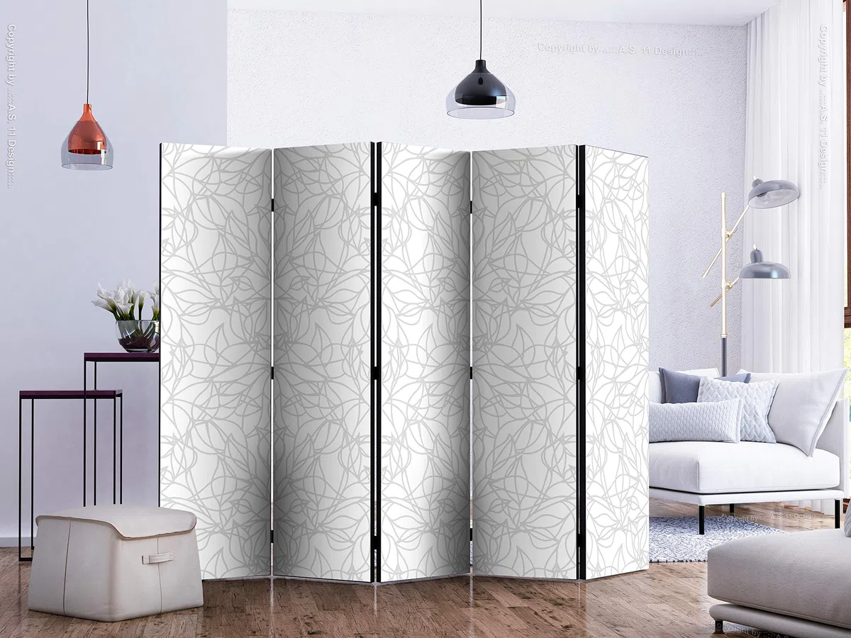 murando Biombo Acústico 225x172 cm Impresion Bilateral en el Lienzo de TNT con Espuma acústica Separador de Espacio Pared Espanol Panel Home Office Blanco Gris f-A-0772-z-c