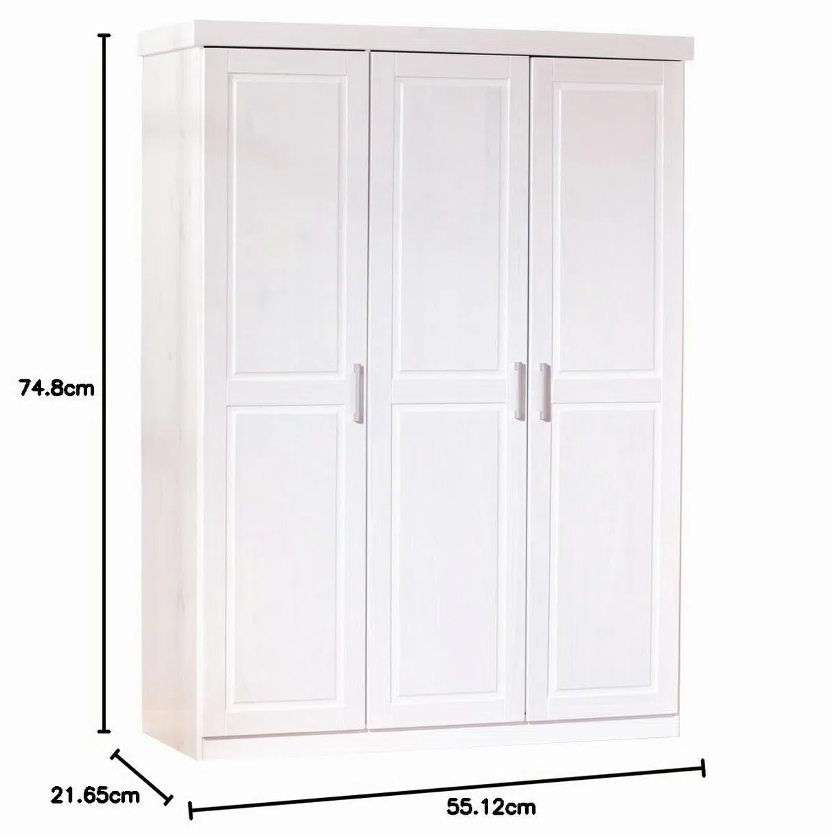 Inter Link Wardrobe floorboard More Sustainable Solid Wood White Lacquered 140 x 190 x 55 cm, 3 puertas, Blanco
