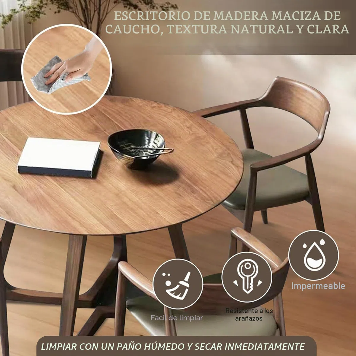 Mesa de comedor redonda de madera maciza para cuatro, mesa de comedor de estilo medieval con base, mesa de centro redonda para espacios pequeños, adecuada para comedor y sala de estar Walnut,90cm