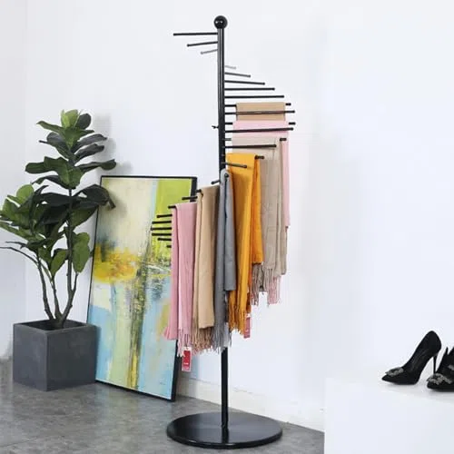 Soporte de exhibición de metal para bufandas con diseño en espiral, organizador de accesorios independiente para cinturones, chales y hiyabs, estantes de ahorro de espacio para tienda de ropa, barra
