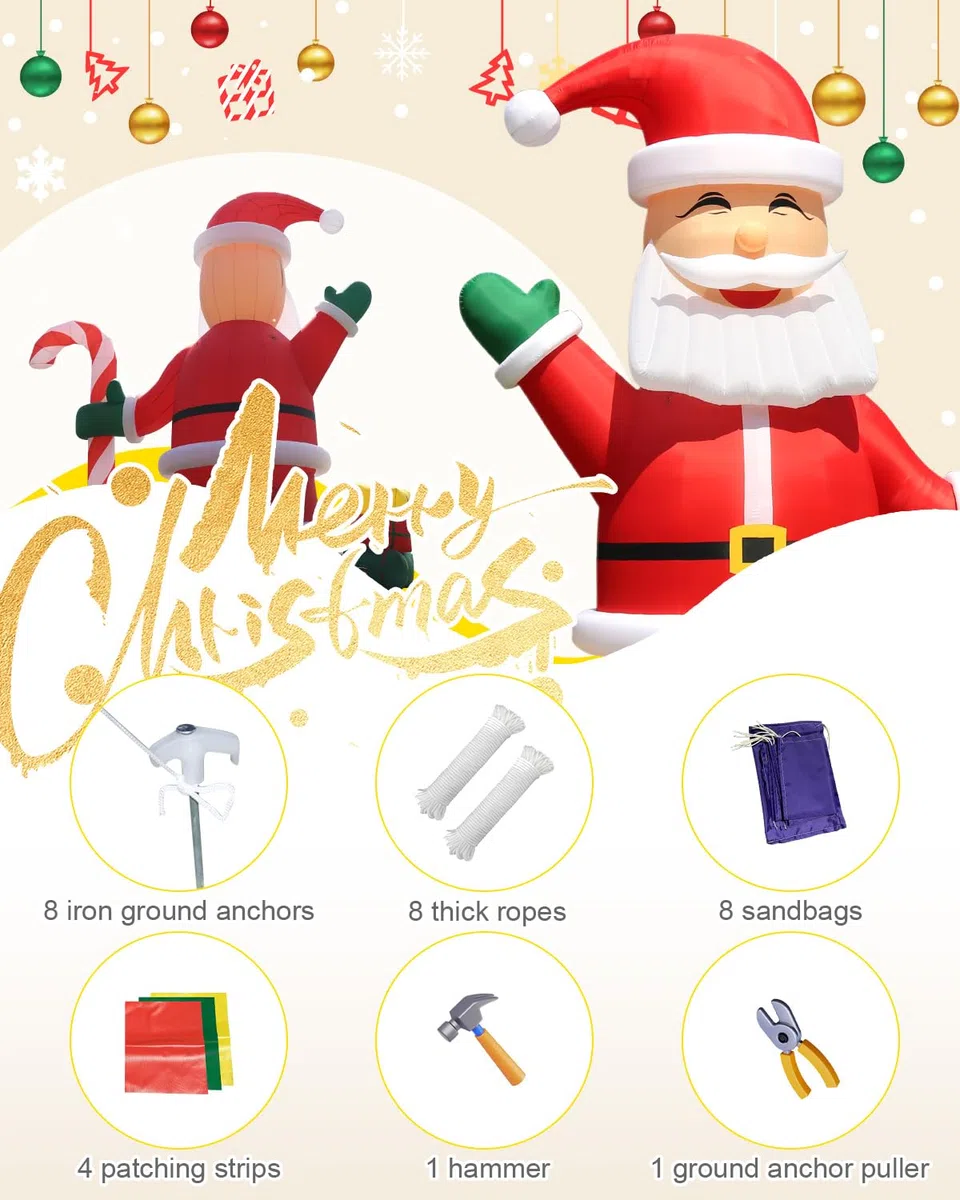 Papá Noel Inflable 600cm, Figura Gigante de Papá Noel con bastón de Caramelo, Decoración Noel para Exterior para Fiestas Jardín, Césped y Centros comerciales