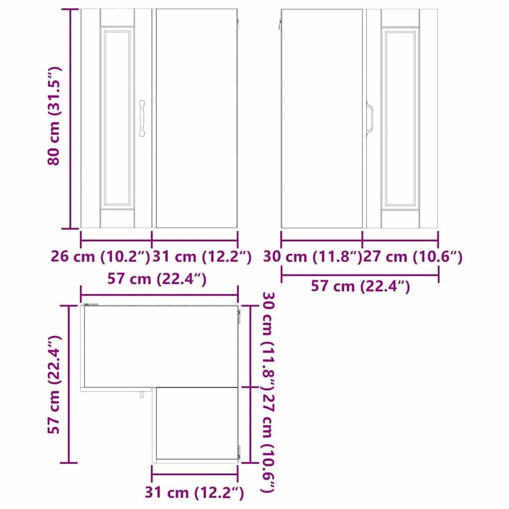 Armario esquinero de pared Porto blanco brillante 57 x 57 x 80 cm con 3 estantes, soporte de pared, espacio de almacenamiento para cocina, comedor, despensa, moderna solución de