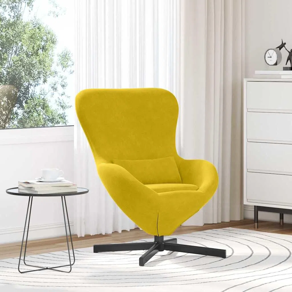 Sillón giratorio moderno terciopelo amarillo 63 x 73 x 90 cm con marco de metal ideal como silla de lectura, salón, dormitorio, sillón acolchado cómodo