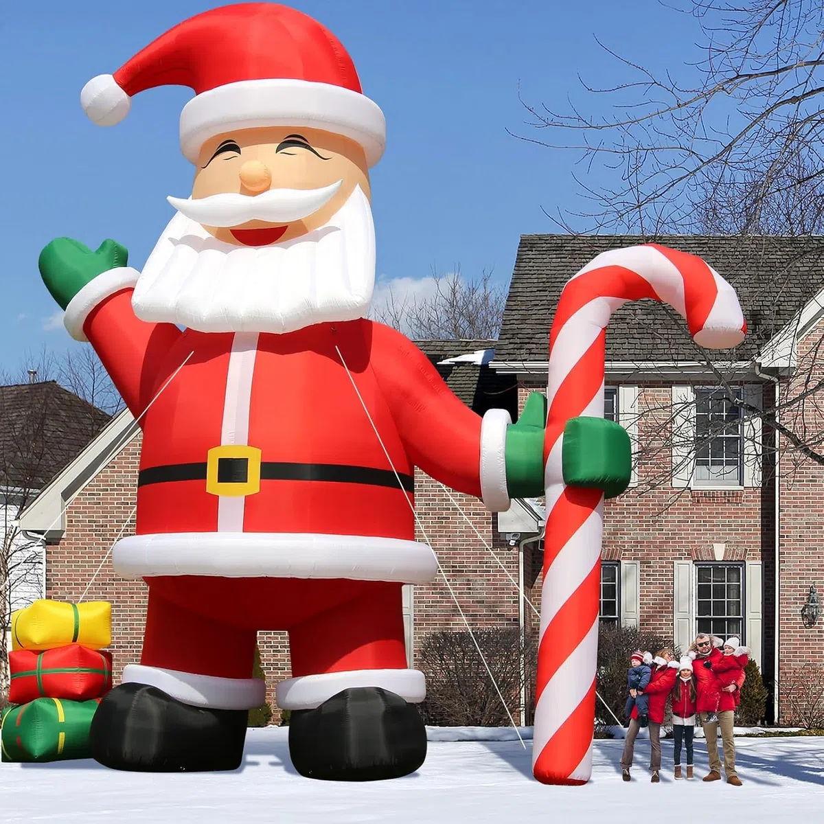 Papá Noel Inflable 600cm, Figura Gigante de Papá Noel con bastón de Caramelo, Decoración Noel para Exterior para Fiestas Jardín, Césped y Centros comerciales