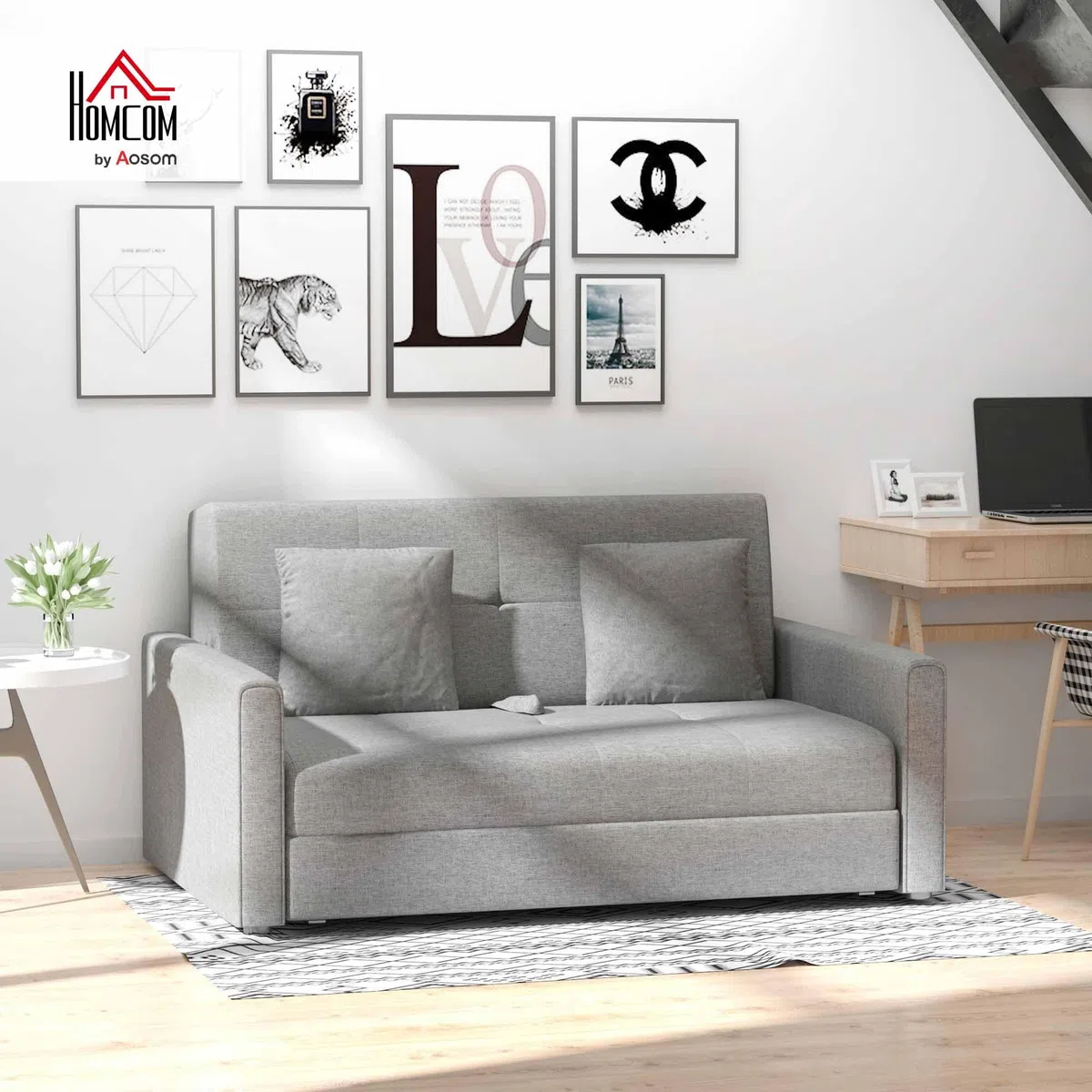 HOMCOM Sofá Cama de 2 Plazas con Almacenamient 152x101x81 cm Gris