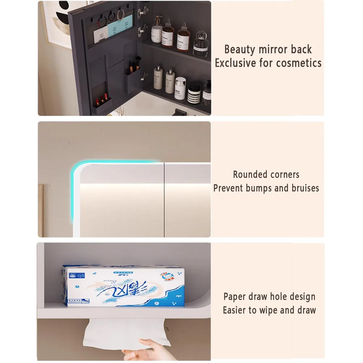 Gabinete de baño LED de aluminio montado en la pared con diseño curvado de espejo HD, función antivaho y espacio de almacenamiento, moderno gabinete de medicina con iluminación para una mejor