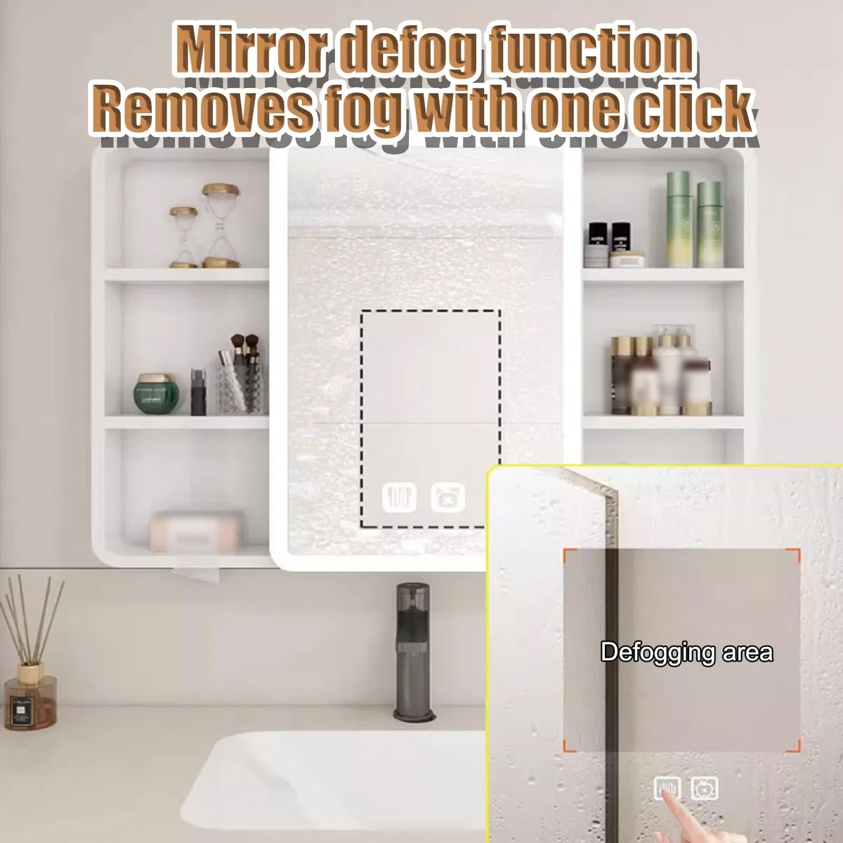 Armario de pared con espejo de baño con iluminación LED e interruptor táctil antivaho, acabado café, 70 cm, elegante solución de almacenamiento para baños modernos