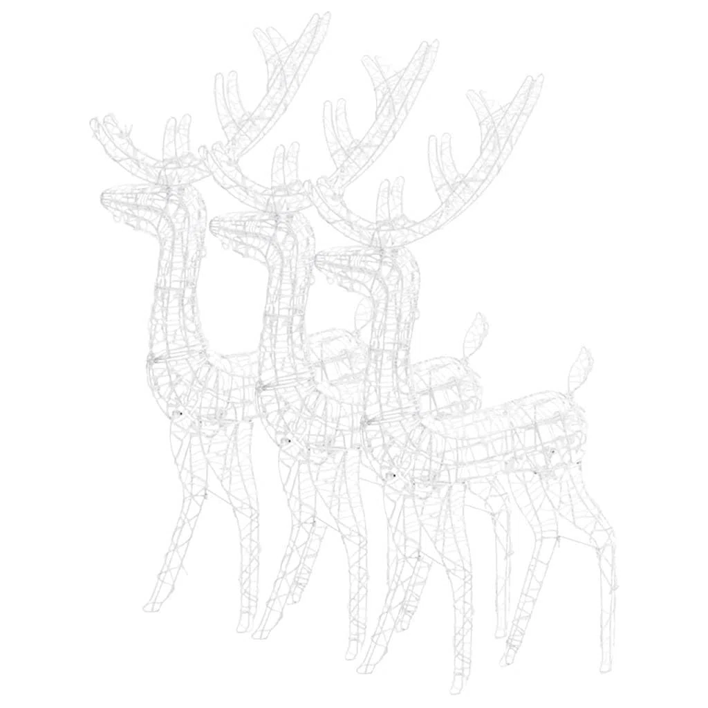 Juego de 3 luces LED de reno acrílico, decoración para Navidad, 120 cm de altura, blanco frío, 8 modos de luz, adecuado para interiores y exteriores