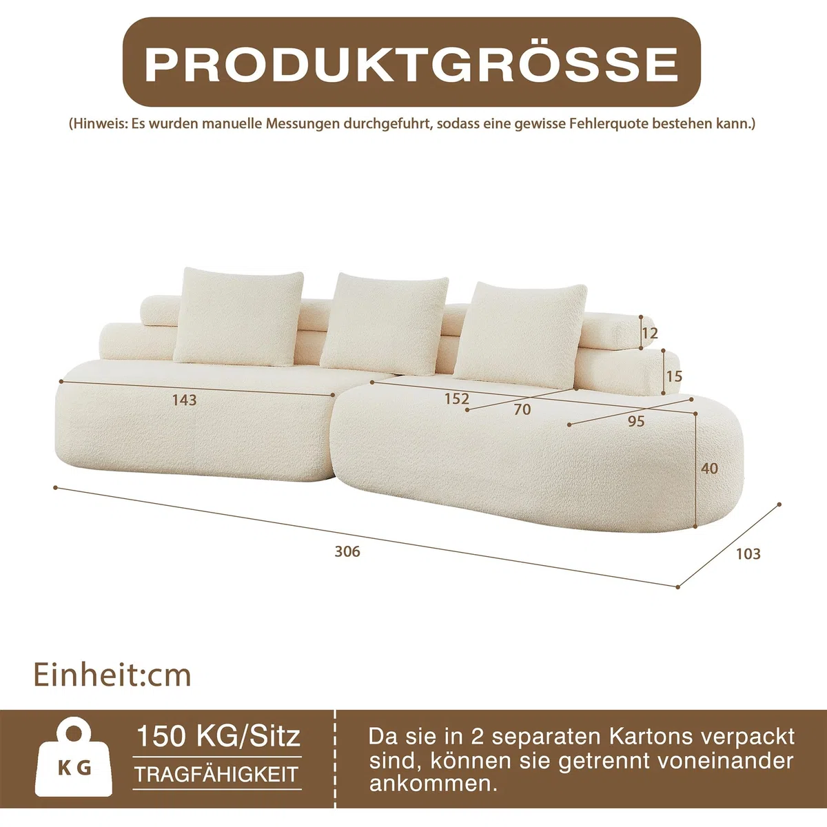 Bladez Sofá modular de 4 plazas, chenilla, curvado, color beige