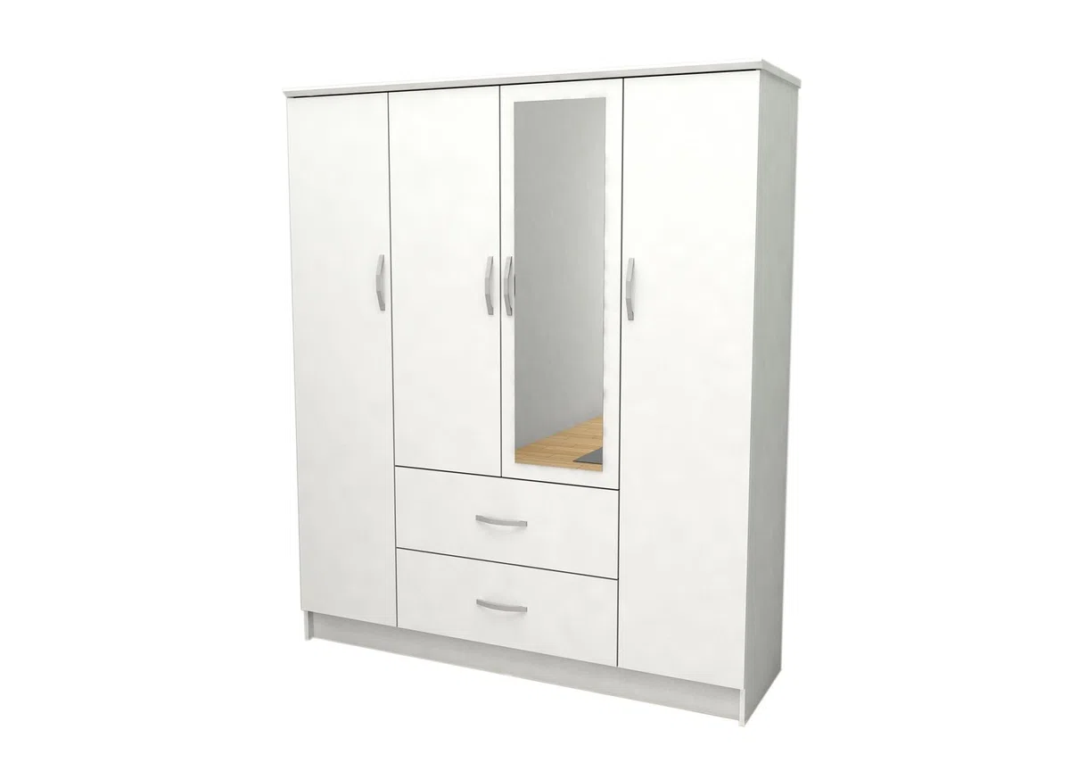S & S Saldos y Stocks Armario de Dormitorio DN 4 Puertas, con Espejo Blanco 190x160x50 cm