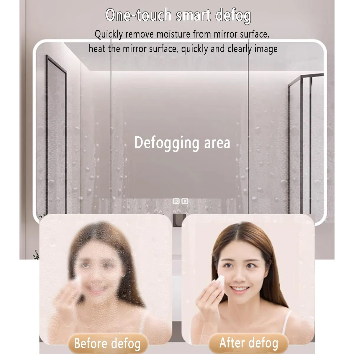 Armario con Espejo Antivaho de Maquillaje Inteligente,Armario Baño con Estantes de Almacenaje,Armario de Pared Rectangular Antivaho con barra de toalla,Interruptor Táctil,agujero de papel(60*13*75cm/2