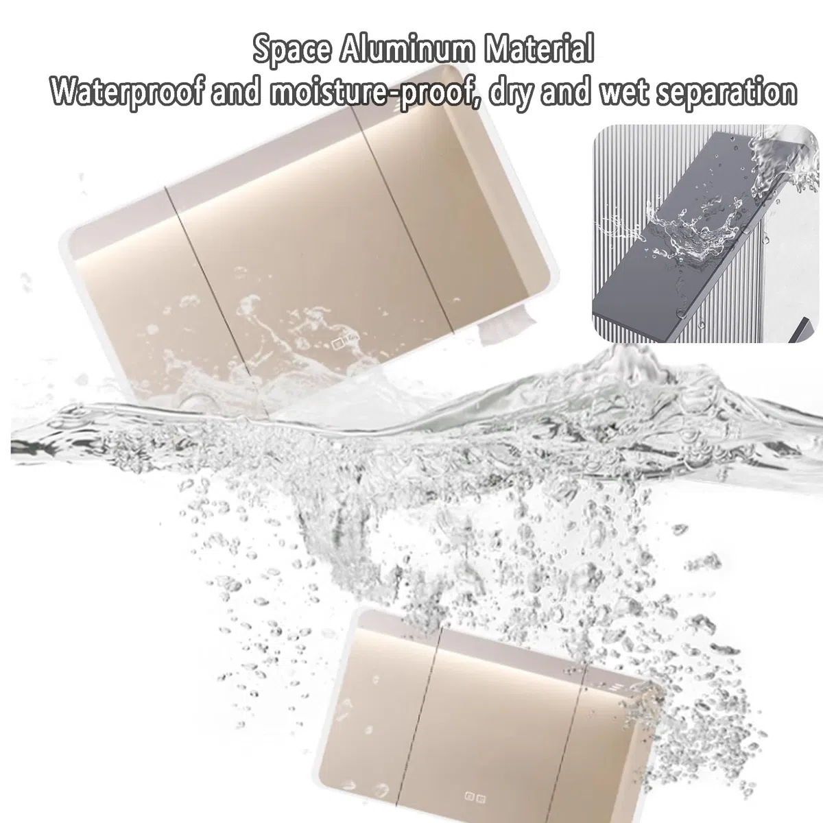 Gabinete de baño LED de aluminio montado en la pared con diseño curvado de espejo HD, función antivaho y espacio de almacenamiento, moderno gabinete de medicina con iluminación para una mejor