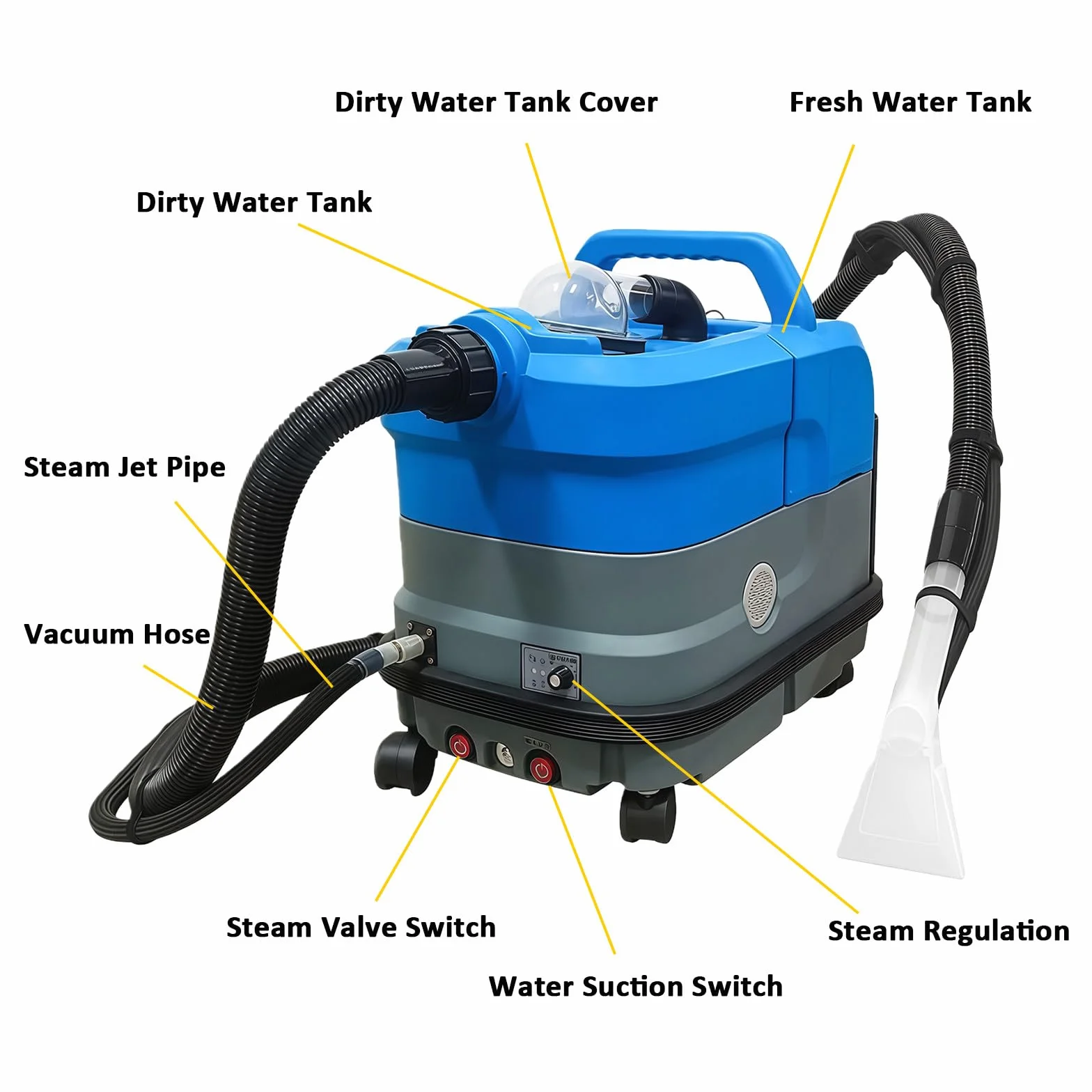 Inyector Extractor a Vapor, 2500 W, 24 kPa, 15 s, 7,5 + 12 L, 10m